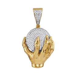 3/4 CTW Mens Round Diamond Hand World Cluster Charm Pendant 10kt Yellow Gold - REF-88R5X