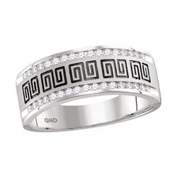 1/3 CTW Mens Round Diamond Wedding Machine-Set Band Ring 14kt White Gold - REF-61N4A