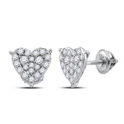 1/2 CTW Womens Round Diamond Heart Earrings 10kt White Gold - REF-31R4X