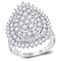 3 CTW Womens Round Diamond Teardrop Pear Cluster Ring 14kt White Gold - REF-211H4R