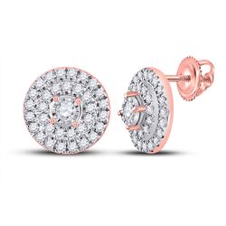 1/4 CTW Womens Round Diamond Circle Earrings 10kt Rose Gold - REF-24N5A