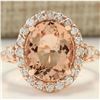 Image 1 : 4.00 CTW Natural Morganite And Diamond Ring In 18K Rose Gold