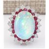 Image 1 : 8.33 CTW Natural Opal, Ruby And Diamond Ring In18K White Gold