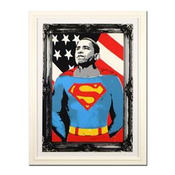 Mr. Brainwash,  Obama Superman (Silver)  Framed Limited Edition Silk Screen. Hand Signed and Numbere