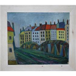 Avant Gard Painting: Houses and a Bridge M.Helholz-Our