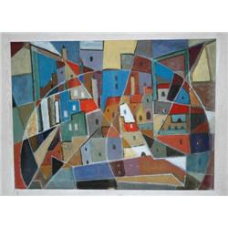 Avant Gard Painting: City Orizon Signed: M.Helholz-Our 