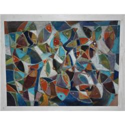 Avant Gard Painting: Fishes in the sea Signed: M.Helholz-Our