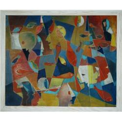 Avant Gard Painting: Fishes & Faces  Signed: M.Helholz-Our