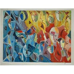 Avant Gard Painting: People Faces Signed: M.Helholz-Our 