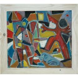 Avant Gard Painting: People walking & cat M.Helholz-Our