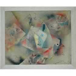 "Avant Gard Painting: Abstract shapes, Faces  Signed: M.Helholz-Our"