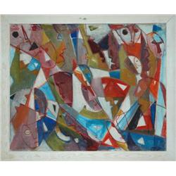Avant Gard Painting: Abstract shapes and Faces Signed: M.Helholz-Our