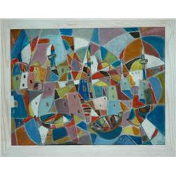 Avant Gard Painting: Arabic city boats and towers Signed: M.Helholz-Our