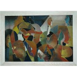Avant Gard Painting: Abstract  Women & Shapes Signed: M.Helholz-Our