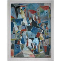 Avant Gard Painting: People & Buildings Singed: M.Helholz-Our