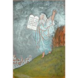 Moses and the two tablets of stone on which the Ten Commandments were engraved 