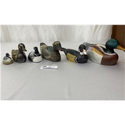 6pc Lot, Collectible Ducks And LOONS, Large Mallard Is Porcelain, 1 Brass, 1 Stone, 2 Wood, 1 Compos