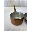 Image 2 : Small Vintage Copper Sauce Pan and Frying Pan.Brass Handles, Great Kitchen Décor!