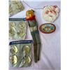 Image 3 : 2 Chalkware Santas, Pixii, Floating Candles, 24 Xmas Tree Candle Holders W. Germany