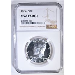 1964 KENNEDY HALF DOLLAR NGC PF-69 CAMEO