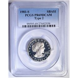 1981-S T-2 SUSAN B. ANTHONY DOLLAR PCGS PR-69 DCAM