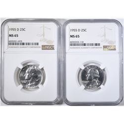 2-1955-D WASHINGTON QUARTERS NGC MS-65