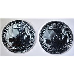 2- 2020 1oz SILVER BRITISH BRITANNIA COINS