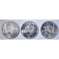 3-CH BU 1966 CANADIAN SILVER DOLLARS