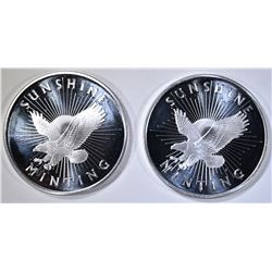 2-SUNSHINE MINT ONE OUNCE .999 SILVER ROUNDS