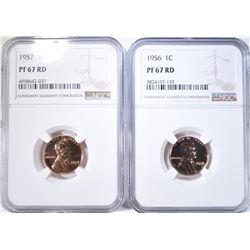 1956 & 1957 LINCOLN CENTS, BOTH NGC PF-67 RD
