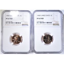 1960 SMALL & LARGE DATE LINCOLN CENTS, NGC PF-67