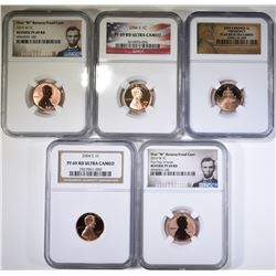 5 NGC GRADED LINCOLN CENTS, 2004-S PF 69 RD UC,