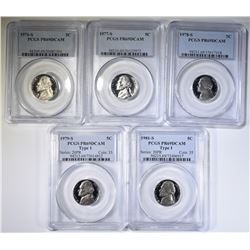 5- PCGS JEFFERSON NICKELS, ALL PR-69 DCAM;