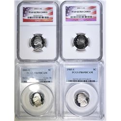 4 GRADED JEFFERSON NICKELS; 1985-S PCGS PR-69 DCAM