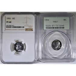 PROOF DIMES; 1954 PCGS PR-67 & 1955 NGC PF-68