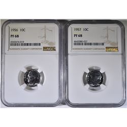 1956 & 1957 ROOSEVELT DIMES, NGC PF-68