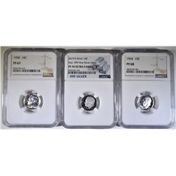 SILVER ROOSEVELT DIME LOT; 1958 NGC PF 67,