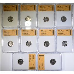 1980-D THRU 1989-D ROOSEVELT DIMES, SGS PERFECT