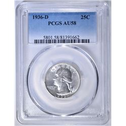 1936-D WASHINGTON QUARTER PCGS AU-58