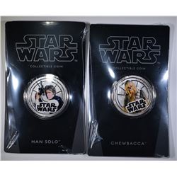 SET OF 2 2011 NIUE $1 HAN SOLO & CHEWBACCA COINS
