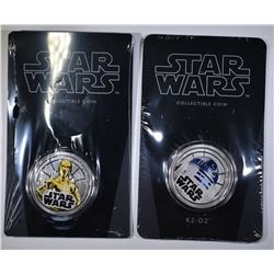 SET OF 2 2011 NIUE $ C-3PO & R2-D2 COINS
