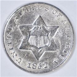 1852 3-CENT SILVER CH BU