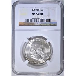 1950-D FRANKLIN HALF, NGC MS-64 FBL