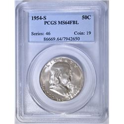 1954-S FRANKLIN HALF, PCGS MS-64 FBL