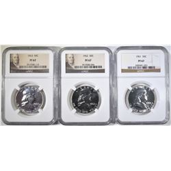 1961, 62, & 63 FRANKLIN HALVES, NGC PF-67