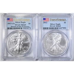 2012 & 2012-S SILVER EAGLES, PCGS MS-69 FIRST