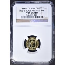 1990 IS OF MAN G 1/10c, NGC PF-69 CAMEO