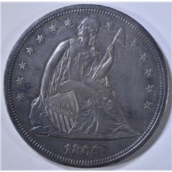 1866 SEATED DOLLAR AU/BU OLD CLEANING