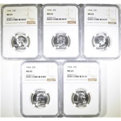 (4) 1964 WASHINGTON QTR NGC MS65