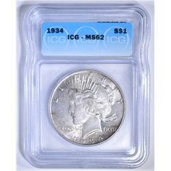 1934 PEACE DOLLAR, ICG MS-62